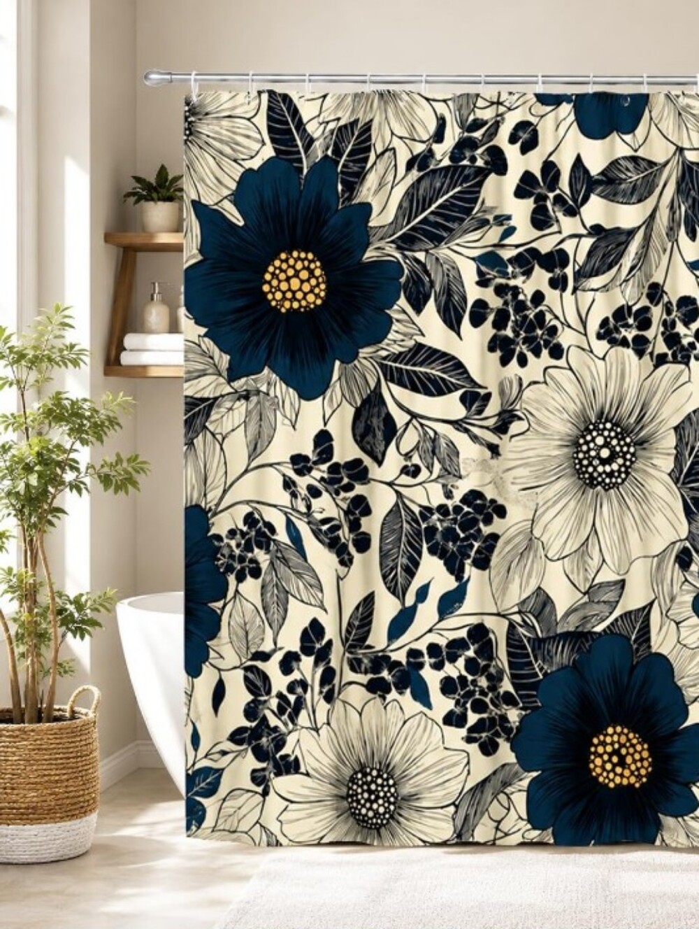 NEW! Floral Navy and Cream Shower Curtain
